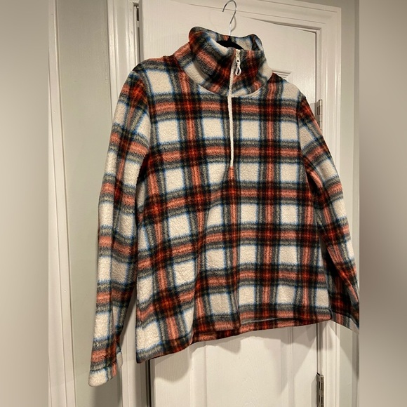 J. Crew Red Plaid Long Sleeve Mock Neck Quarter Zip Fleece Sweater Top Size S - Picture 3 of 12